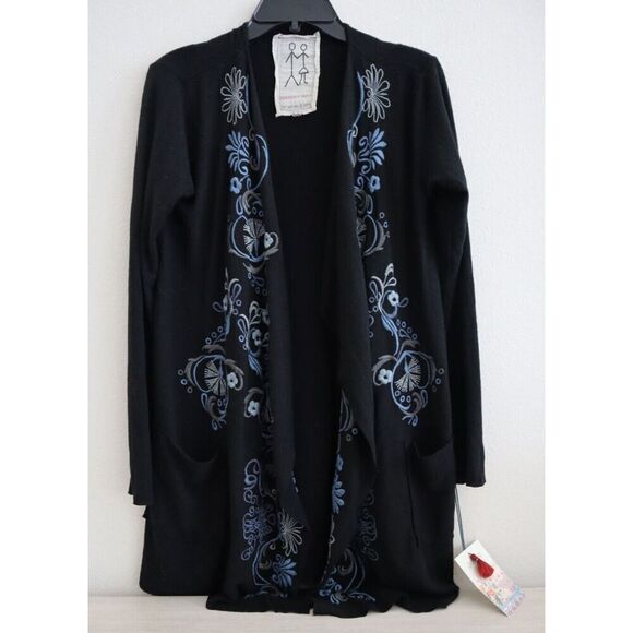 Johnny Was P-41317-F Women's Sz S Black Floral Embroidered Cardigan Sweater - Picture 1 of 8